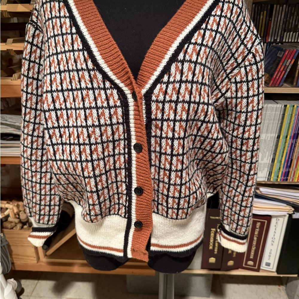 SHEIN Checkered Cardigan with Rust Highlights‎